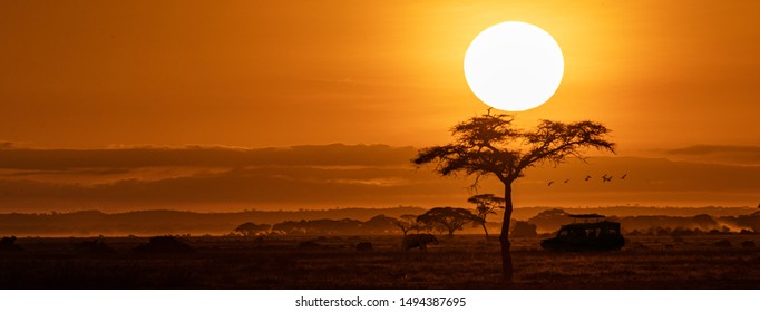 Orange Sunset Safari Vehicle Horizontal Web Banner