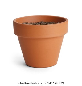 Orange Terracotta Pot with Soil Isolated on White Background. - Shutterstock ID 144198172