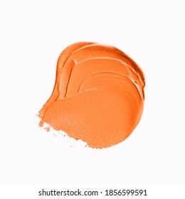 Orange texture stain isolated white background. Abstract art oil paint spot background.
