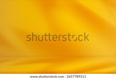 Orange Texture Wall Background With Shadow And Light, Yellow Shade Pattern In Abstract Design, Summer Banner With Table Space, Autumn Product Display Scene, Warm Interior Backdrop And Minimal Mockup