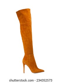 Orange Thigh High Boot Isolated On White Background.