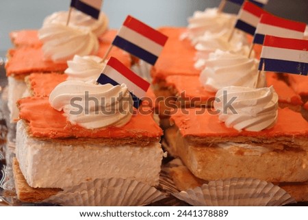 Orange tompouce pastry to celebrate King's Day on April 27th. Orange, the national color in the Netherlands, tompouce is a typical Dutch pastry