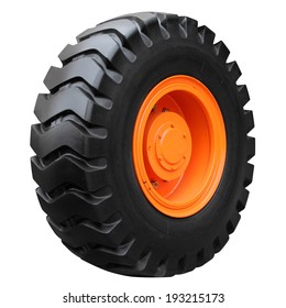 Orange Tractor Wheel Isolated On White Background