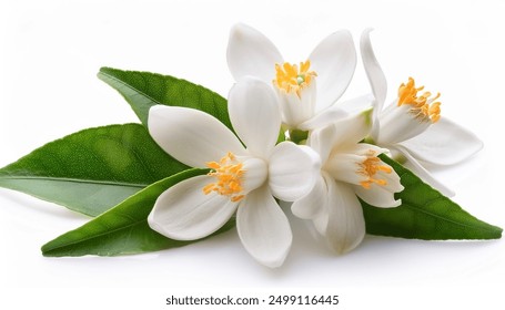 Orange tree flowers bunch closeup isolated on white. Neroli blossom. White citrus tree bloom - Powered by Shutterstock