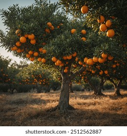 An orange tree is a small evergreen tree or shrub that bears sweet, tangy fruits known as oranges. Typically reaching heights of 10 to 30 feet, the tree has glossy, dark green leaves and fragrant whit - Powered by Shutterstock