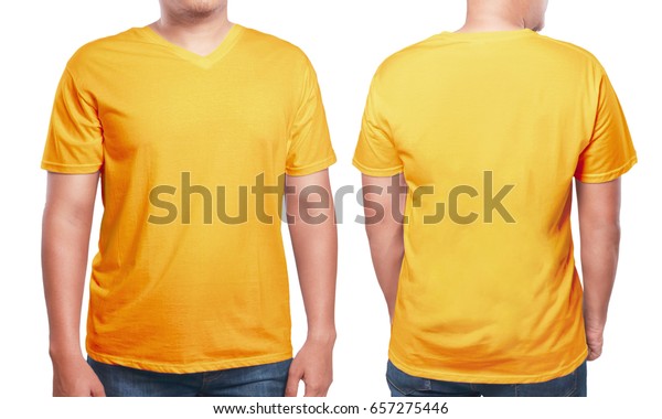 Download Orange Tshirt Mock Front Back View Stock Photo Edit Now 657275446 PSD Mockup Templates