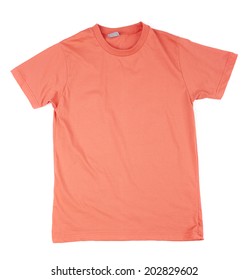 Orange Tshirt Template Ready For Your Own Graphics On White Background.