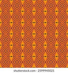 Orange tweed fabric seamless pattern for background with geometric English, Irish design. fibre thread stitches. Textile, rugs, blanket, carpet texture. Aztec, American Indian Navajo style