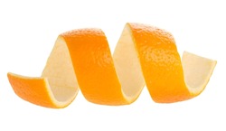 Orange Twist Isolated On A White Background. Orange Peel Close-up. Orange Citron.