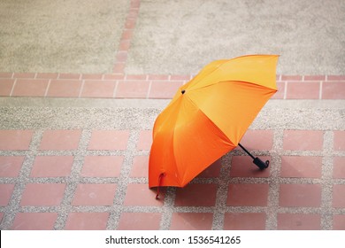 Orange Umbrella On The Ground