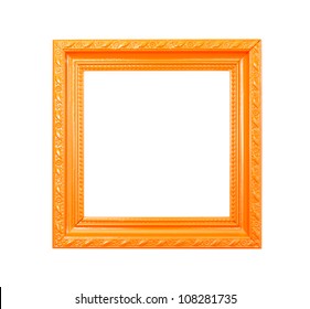 Orange Vintage Picture Frame, Wood Plated, White Background, Clipping Path Included