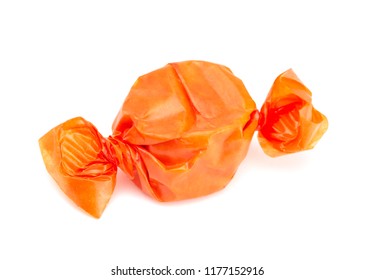 Orange Wrapped Candy On A White Background