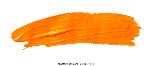 Orange yellow brush stroke isolated on white background. Orange abstract stroke. Colorful oil paint brush stroke