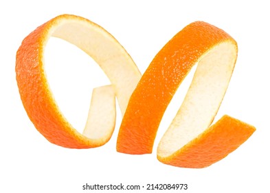 Orange Zest Against White Background. Single Orange Peel. Beauty Health Skin Concept.