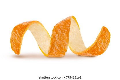 Orange Zest Peel Spiral Isolated On White, Curl Mandarin Peel,Orange - Fruit, Lemon - Fruit, Grapefruit, Citrus Fruit, Coiled Spring