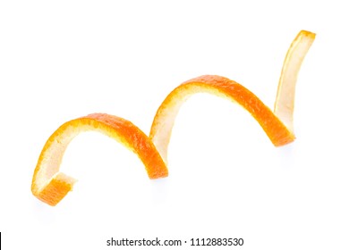 Orange Zest Spiral Isolated On White Background. Vitamin C.