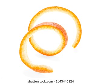 Orange Zest Spiral Isolated On White Background. Vitamin C. 