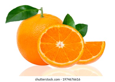 Oranges fruit with leaves isolated on white background - Shutterstock ID 1974676616