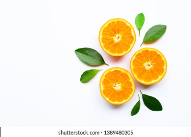 Oranges on white background. Copy space - Shutterstock ID 1389480305
