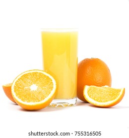 Oranges And Orange Juice On White Background