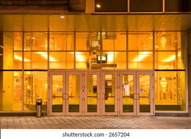 Orange-tinted Glass Mark The Northern Entrance To The Montreal Convention Centre.