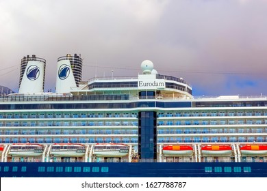 Oranjestad, Aruba - December 4, 2019: The Cruise Ship Holland America Cruise Ship Eurodam Docked At Aruba Island.