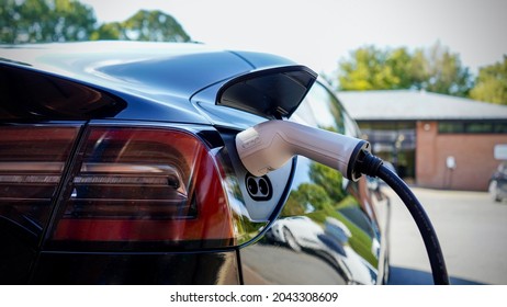 Orchard, Singapore July 26,2021 - Electric Cars Have Become Increasingly Popular Since The Introduction Of Tesla, Now There Are Many Charging Stations, Even From Home