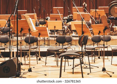 Orchestra Stage With Musical Instruments For Performing