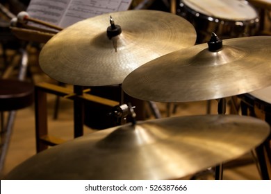 Orchestral Cymbals Closeup In Dark Colors