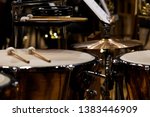 Orchestral percussion instruments in dark colors close-up
