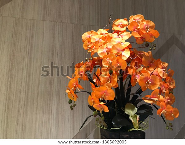 Orchids Decoration Orange Fake Flowers Vase Stock Photo Edit Now