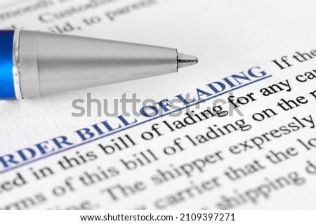 Order bill of lading document with pen