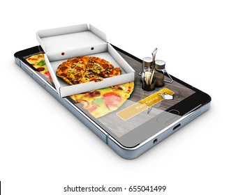 Order Food Online Website. Fast Food Pizza Delivery Online Service. 3d Illustration