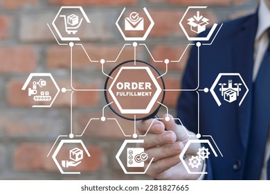 Order fulfillment center packaging, distribution cycle e-commerce business concept. Workflow for receiving, processing, picking, packaging and shipping. Online drop shipping process to meet customer. - Powered by Shutterstock