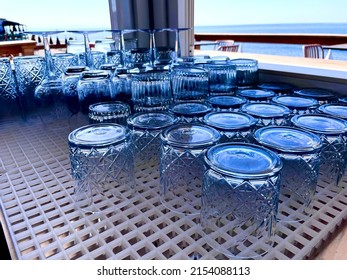 Ordered Cocktail Glasses On The Beach Bar Counter. High Quality Photo