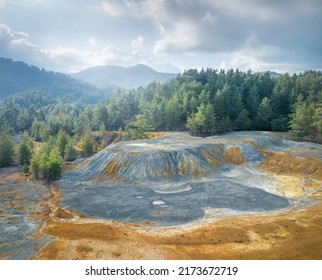 Ore stockpiles at abandoned Mala pyrite mine in Paphos forest, Cyprus