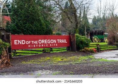 Oregon City, OR \ USA - 31 Dec 2021: End of The Oregon Trail Historic Site sign 