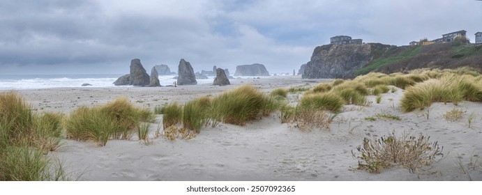 Oregon Coast in Autumn, sea stacks in light fog,  City of Bandon, Southern Oregon, USA. - Powered by Shutterstock