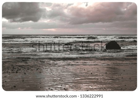 Image, Stock Photo Beach with rocks and puddle in a sunset, ribadeo, lugo, galician, spain