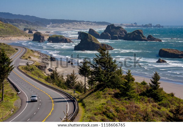 Oregon Coast\
Highway near Cannon Beach Oregon,\
USA