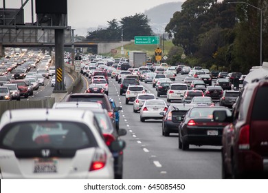 OREGON, USA - APRIL 8 2017: View of the traffic jam on the interstate highway.