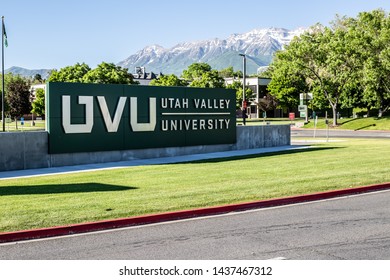 OREM, UTAH / UNITED STATES - JUNE 28 2019: Utah Valley University Sign