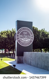 OREM, UTAH / UNITED STATES - JUNE 28 2019: Utah Valley University Sign