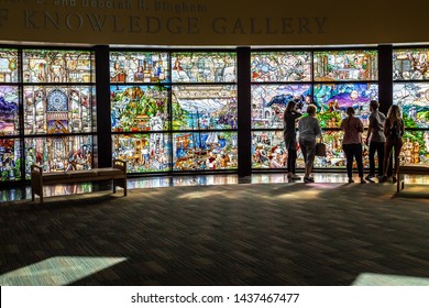 OREM, UTAH / UNITED STATES - JUNE 28 2019: Roots Of Knowledge Wall, Utah Valley University