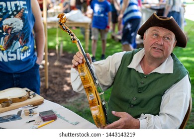 Orem, Utah / USA - July 4 2019: Colonial Heritage Festival, Hardanger Fiddle Luthier