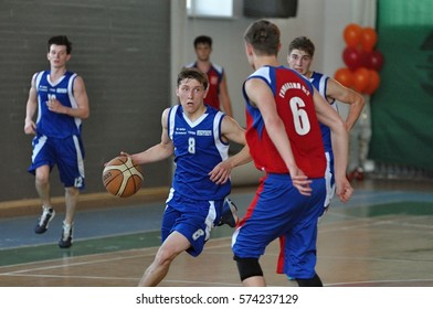 Orenburg, Russia - 15 May 2015: Boys play basketball for the Cup High School Basketball League 
