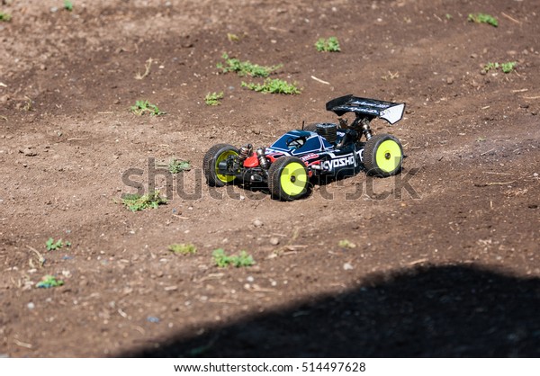 Orenburg, Russia - 20 August 2016: Amateurs car
model sports compete on the off-road track in open competitions the
city of Orenburg