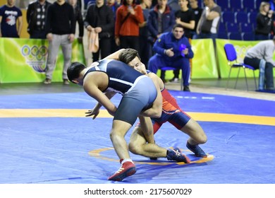 Orenburg, Russia - March 15-16, 2017: Boy compete in the sports wrestling at the Volga Federal District Championship in sports wrestling 