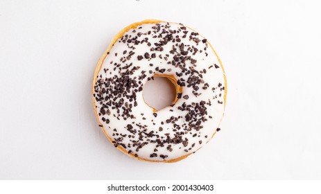 Oreo Cookie Donut On A White Background Top View From Above