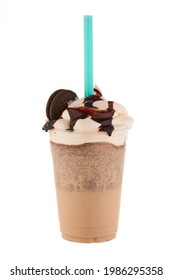 Oreo Milkshake. White Background. Plasic Cup